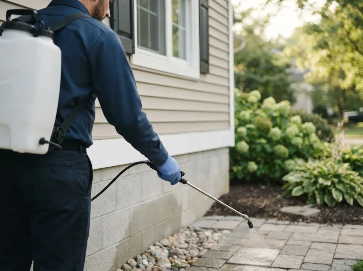 Pest control technician inspecting a home in Denton, NC